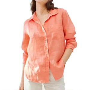 Women's H&M Linen Button Down Shirt, Orange, Size Large, Pre-Owned